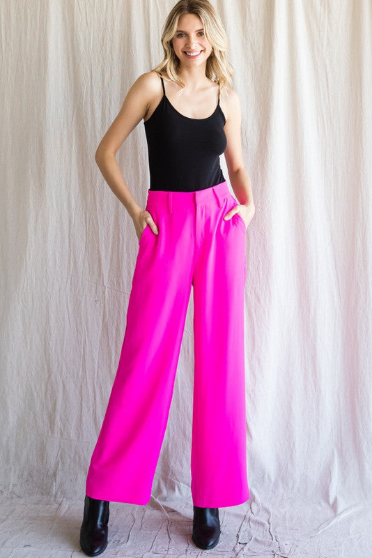 Solid Hidden Hook Wide Pants