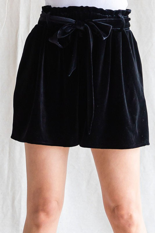 Velvet Belted Paper Bag Shorts