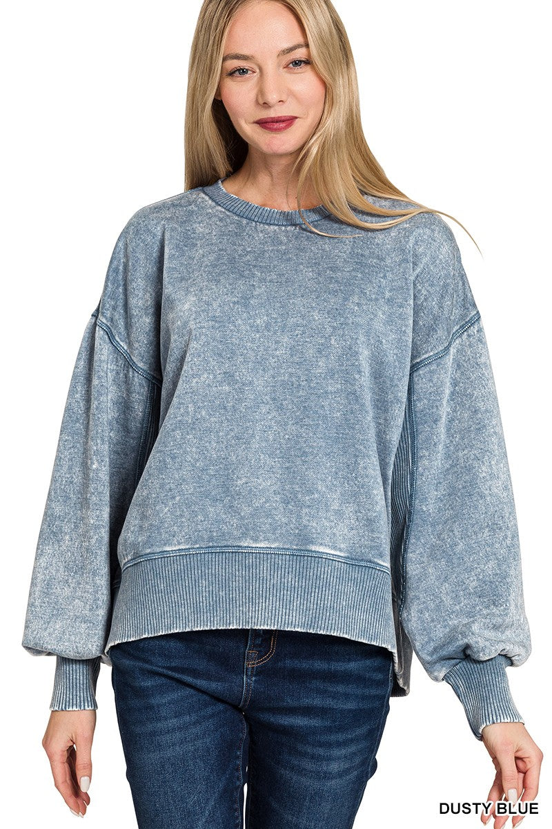 Acid Wash Fleece Oversized Pullover