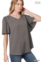 Load image into Gallery viewer, PLUS Woven Wool Peach Waterfall Sleeve V-Neck Top
