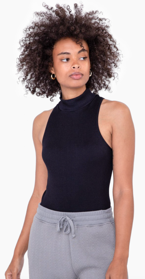 Mock Neck Ribbed Sleeveless Bodysuit