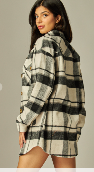 Flannel Plaid Oversized Shacket Button Down Jacket