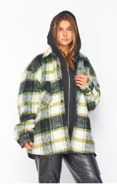 Soft Wool Oversized Plaid Hoodie Shacket