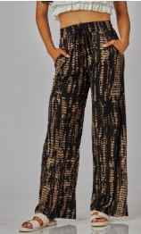 Croc Print Rib Drawstring Pocket Wide Leg Pants