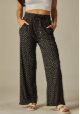 Ogee Print Rib Drawstring Pocket Wide Leg Pants