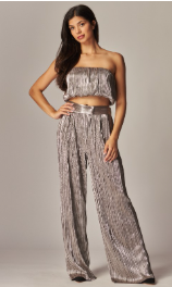 Metallic Foil Plisse Bubble Tube Pant Set