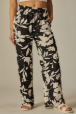 Floral Print Rib Drawstring Pocket Wide Leg Pants