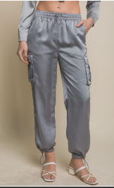 Satin Full-length Pants With Elastic Waistband