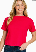 Load image into Gallery viewer, Cotton Crew Neck Short Sleeve Cropped T-shirt
