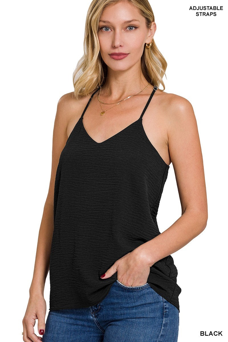 Woven Airflow Adjustable Strap V-Neck Cami Top