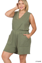 Load image into Gallery viewer, PLUS Cotton Sleeveless Romper With Pockets
