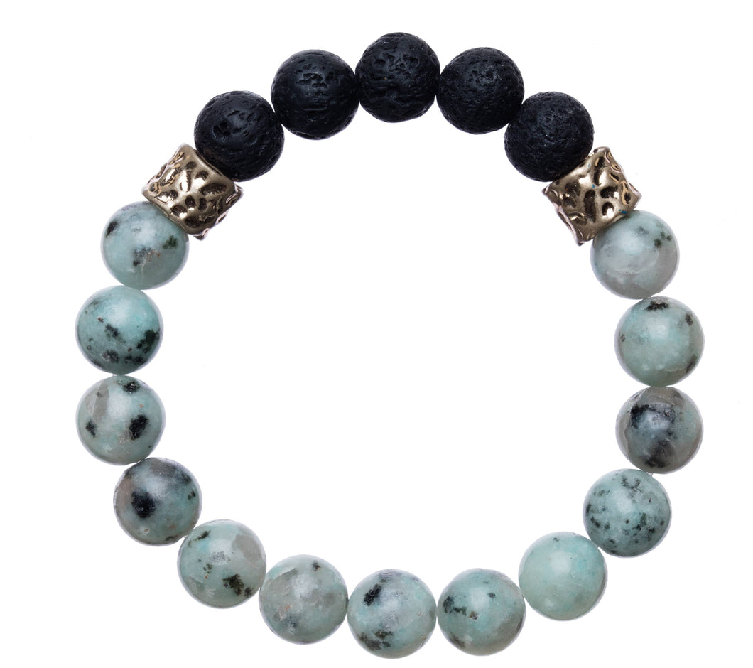 Studded Star Stones & Black Lava Stones Stretchy Bracelet