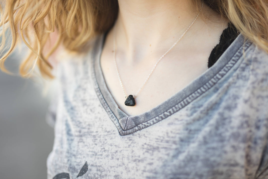 Black Triangle Lava Stone Necklace