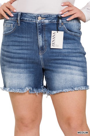 PLUS Mid Rise Raw Frayed Hem Shorts