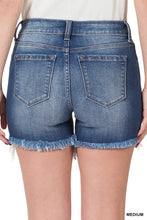 Load image into Gallery viewer, Mid Rise Raw Frayed Hem Denim Shorts
