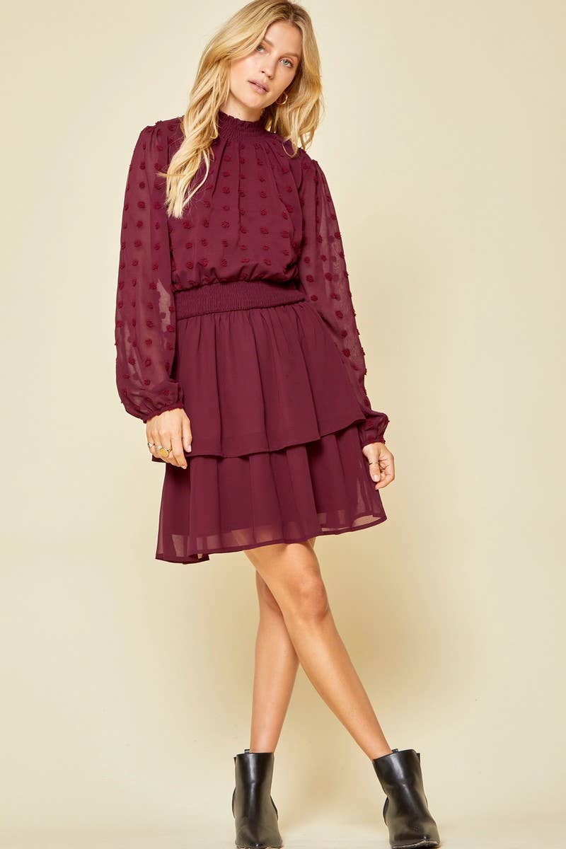 Pom Pom Detail Smock Neck Dress