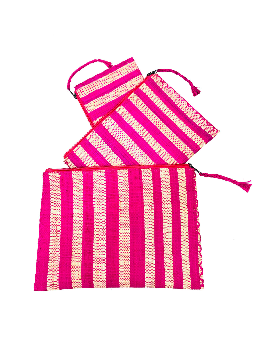 Set of 3 Straw Clutch Bag Stripes