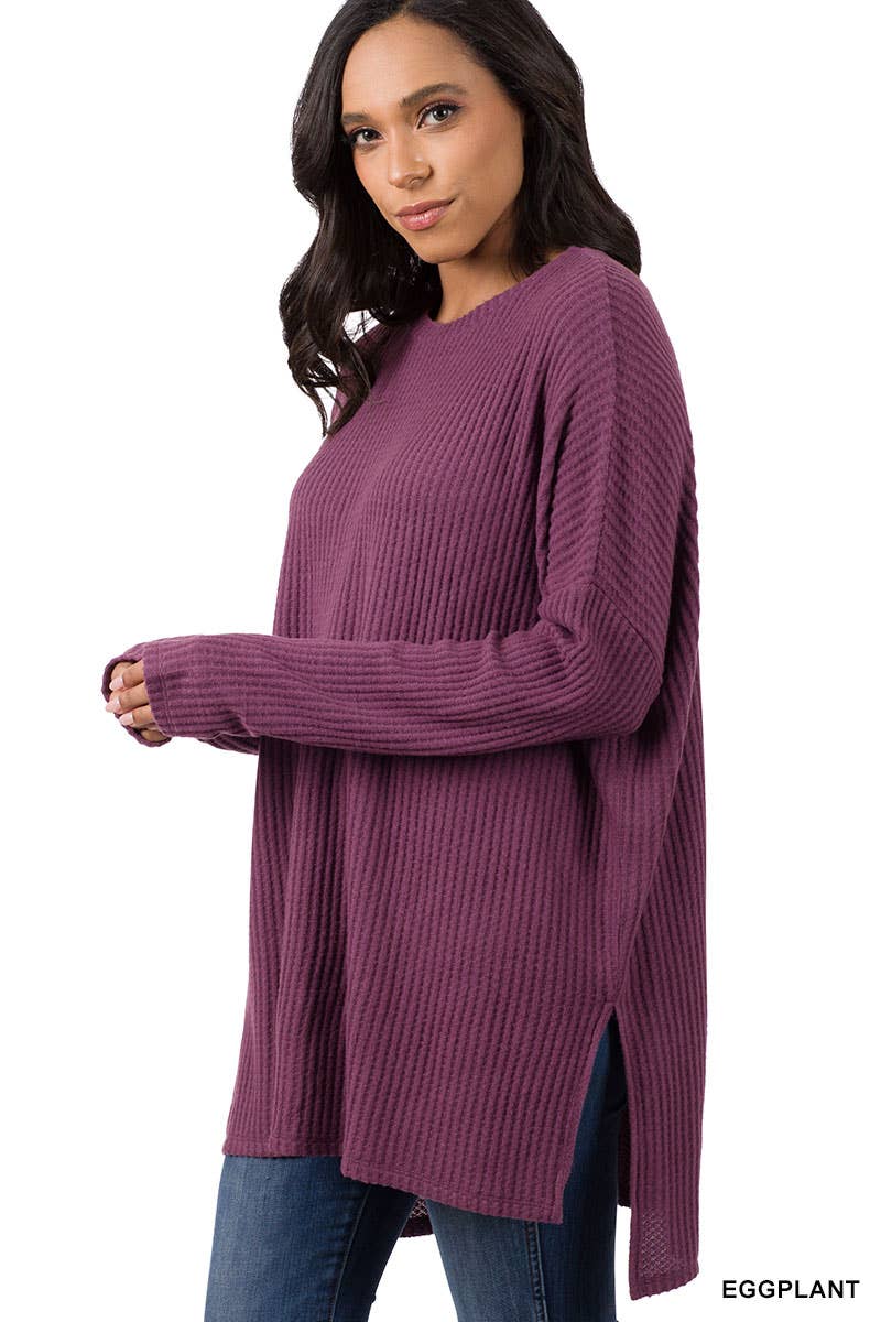 Eggplant Brushed Thermal Round Neck Sweater