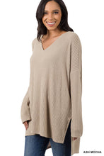 Load image into Gallery viewer, Brushed Waffle Knit V-Neck Sweater
