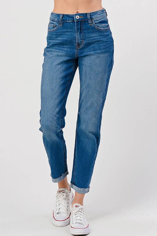 Medium Wash - High Rise Straight Jeans