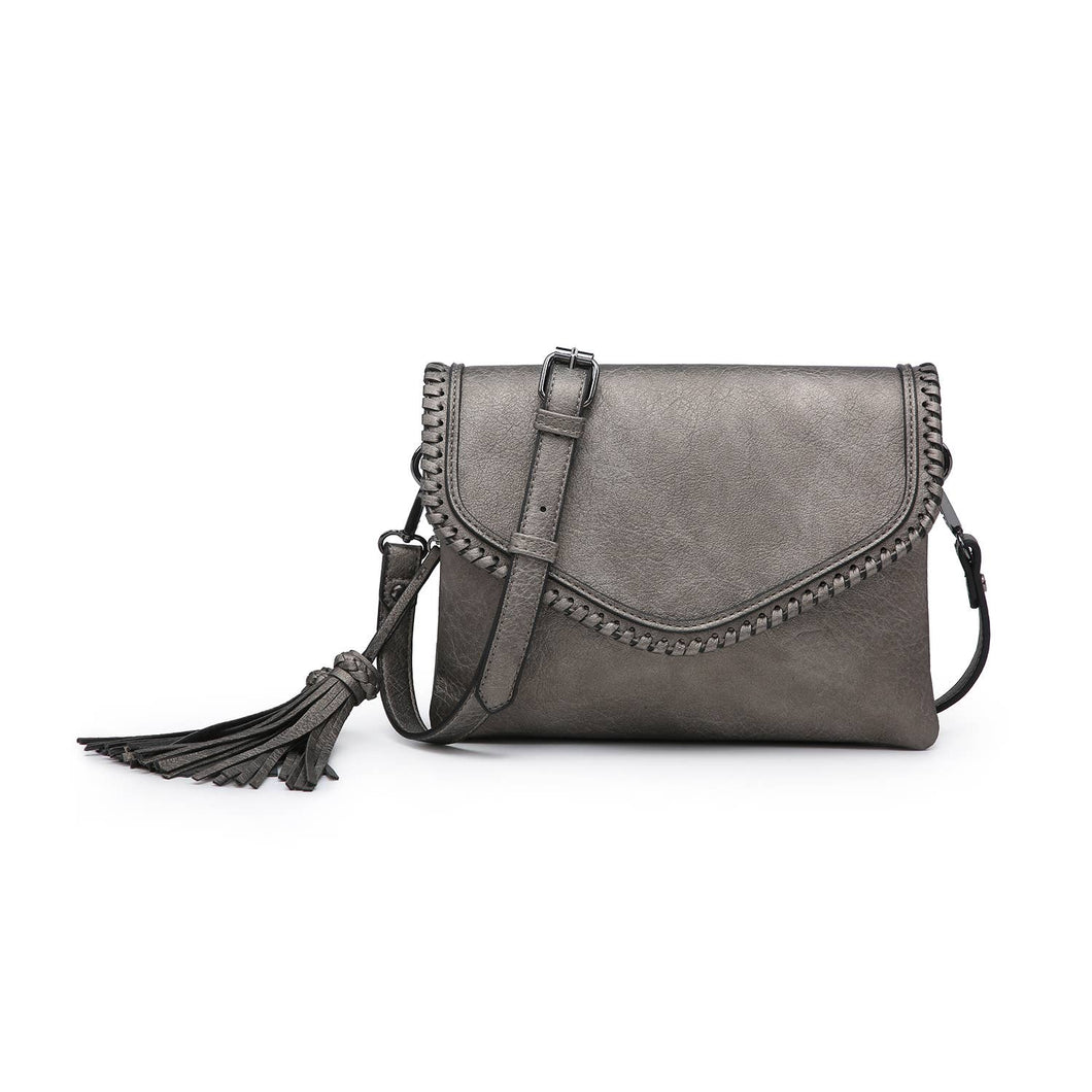 Sloane Flapover Crossbody w/ Whipstitch and Tassel