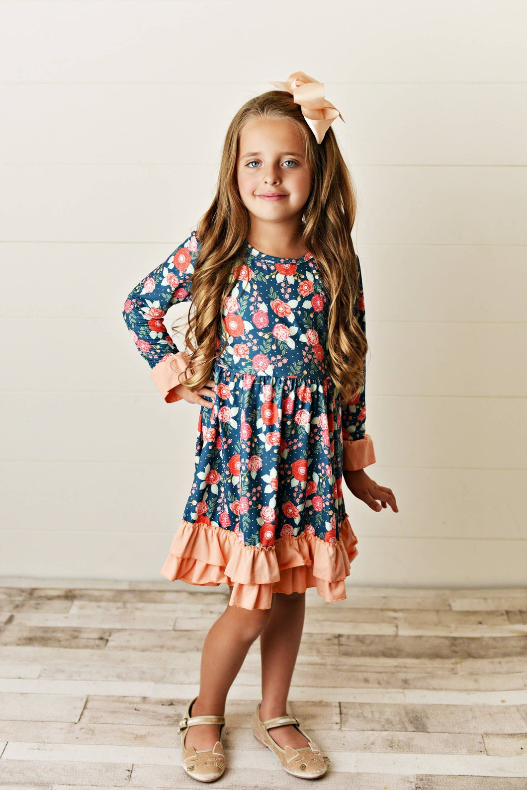 Coral Floral Ruffle Dress