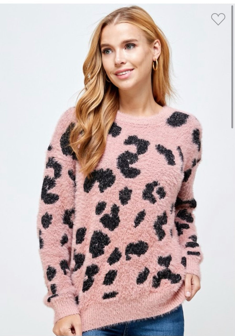 Fuzzy Animal Printed Sweater